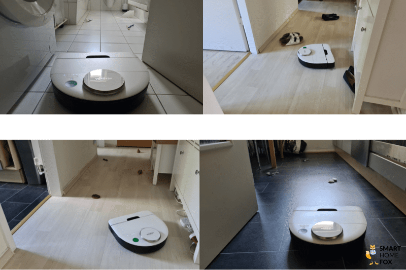 Das Ergebnis der Hinderniserkennungstests des Vorwerk Kobold VR7 bei verschiedenen kleinen Gegenständen ist zu sehen.